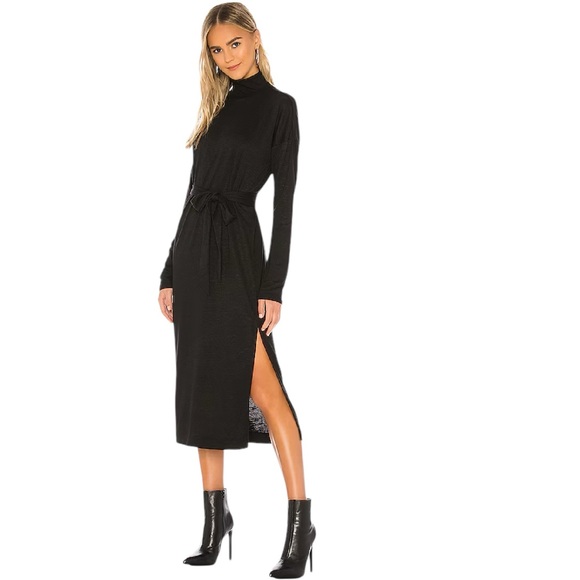 Paige Paxton Black Cutout Knit Midi Dress Tie Waist Belted Side Slit Size XS - Picture 2 of 13